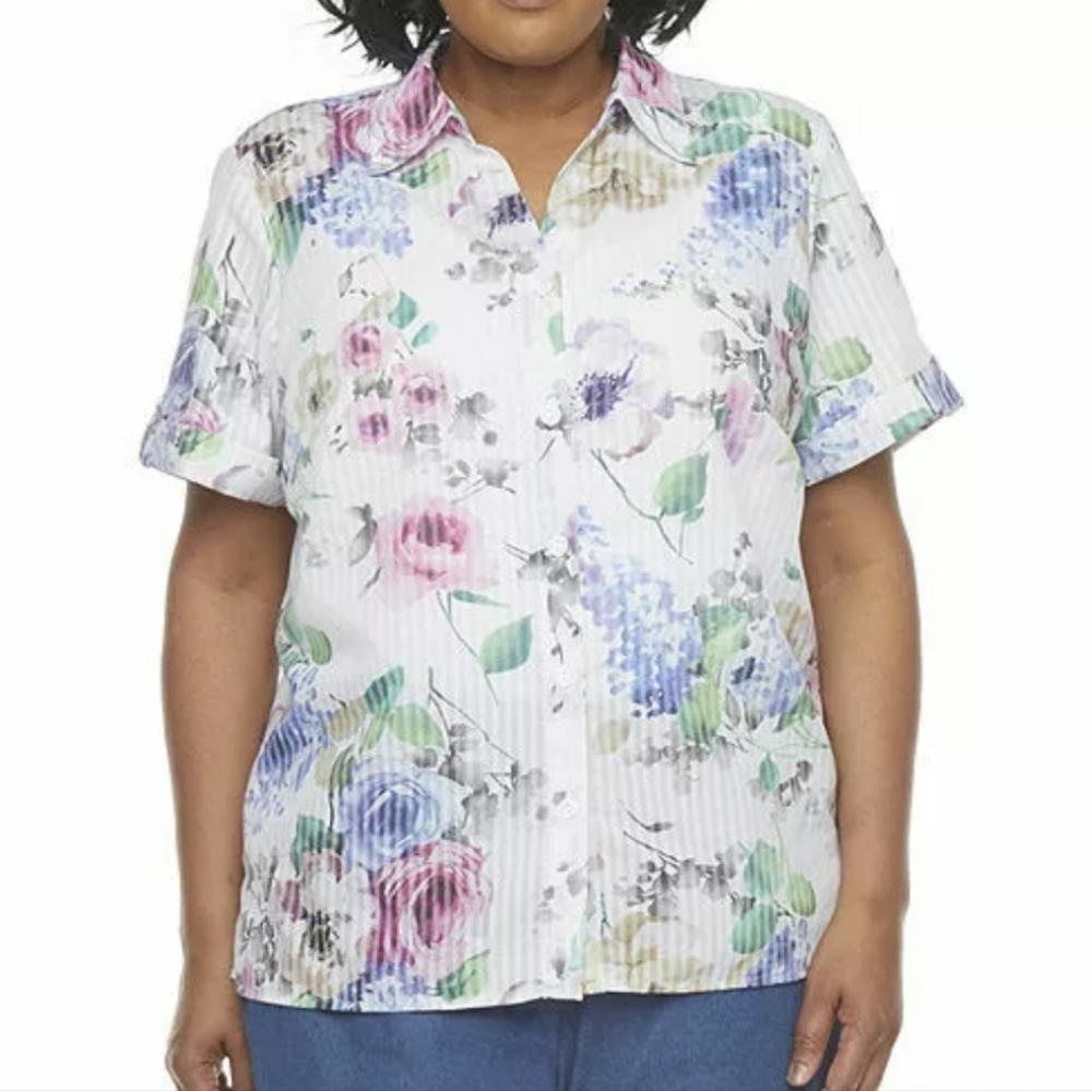 ALFRED DUNNER Woman CLASSICS S1 Print Floral Blouse Shirt Top Size PS COD:1145